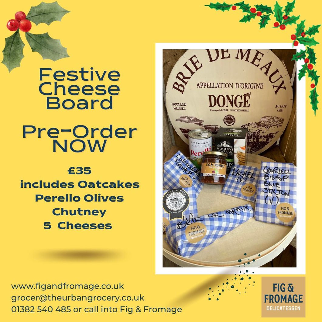 Christmas Pre Order Cheese Board £35, 5 Cheeses, Olives, Oatcakes & Chutney