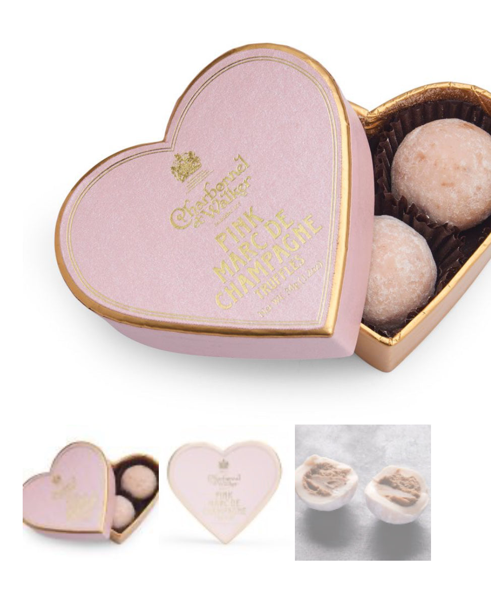 Charbonnel et Walker, Pink Mini Heart, Pink Marc de Champagne Chocolate Truffles 34g